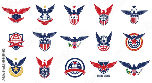 American Eagle Emblems Set: Patriotic Symbols, Shields, Globes, Stars