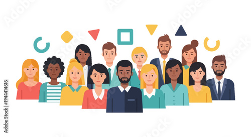 Diverse Team of Business Professionals and Community Members Standing Together - Flat Vector Illustration