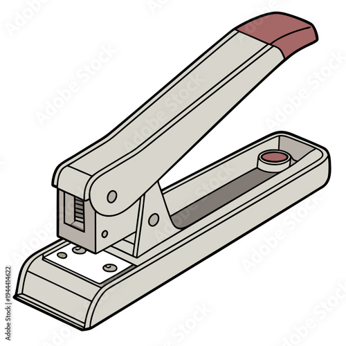 Beige and red stapler with open staple compartment office supplies stationery stapling tool