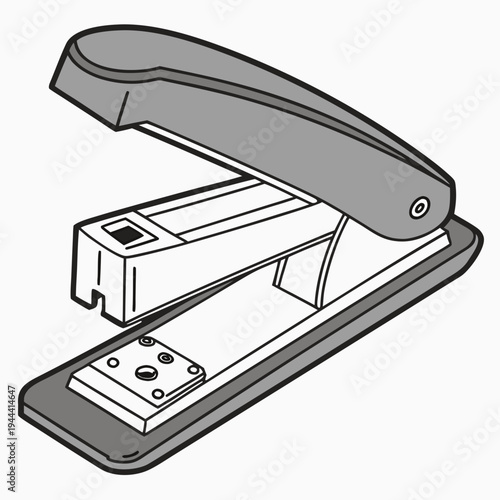 Gray metal stapler with open staple compartment office supplies stationery stapling tool