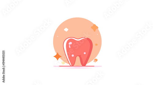 Stylized, cartoon-like representation of a single tooth, with soft colors and sparkling effects