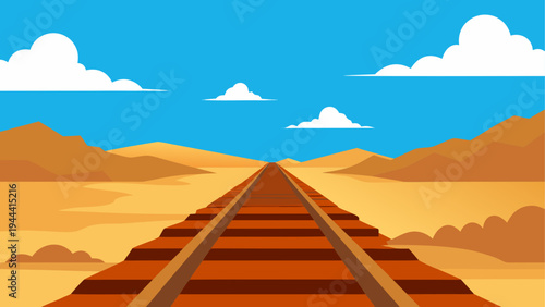 Railroad tracks through desert landscape