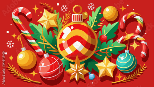 Festive christmas ornaments and candy canes
