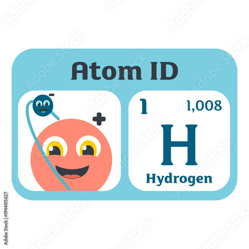 Educational vector illustration of a hydrogen atom profile with pereodic table properties