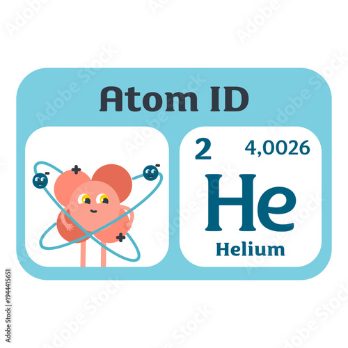 Educational vector illustration of a helium atom profile with pereodic table properties
