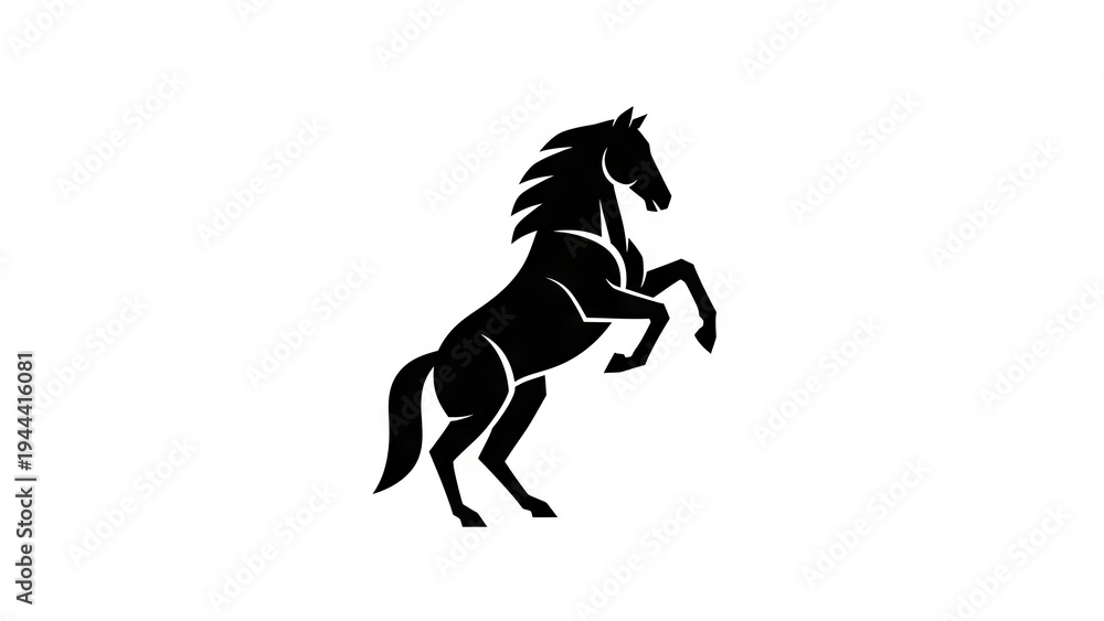 Fototapeta premium Black silhouette of a rearing horse against a white background