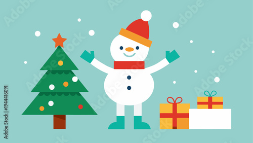 Snowman christmas tree and gift presents