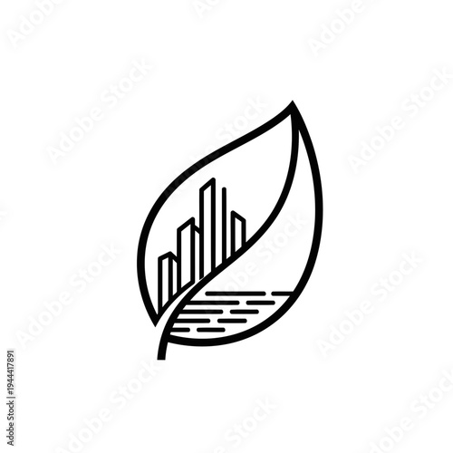 Eco-friendly city development with a leaf icon