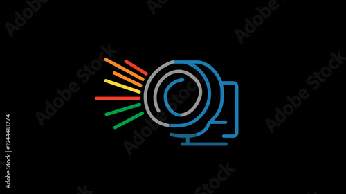 A linear image of a stage light, emitting rays of multiple colors. It has a circle design