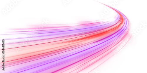 Red and purple neon streaks flash across a futuristic road with dramatic long exposure motion. Sparks and reflections intensify the scene. Transparent PNG background for speed and racing concepts.