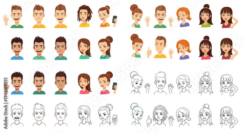 Diverse Cartoon Faces Collection: Avatars, Emotions, and Styles