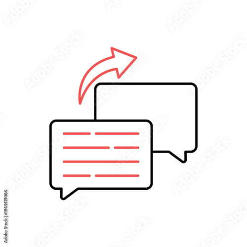 icon a review response with message speech bubbles and an outgoing arrow, isolated against a clean background.