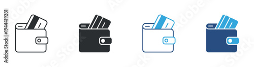 Wallet credit card icon set, digital payment wallet icon. Finance transaction concept. Money storage symbol. Vector illustration.