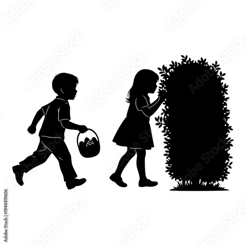 Children exploring a mysterious thicket with a soccer ball nearby Vector, illustration