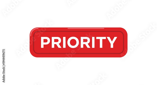 A vibrant red rectangular button displays the word priority in bold white lettering a striking visual silhouette high quality professional detailed