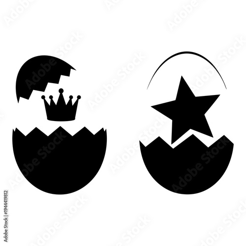 Eggs hatching to reveal a crown and a star Vector, illustration