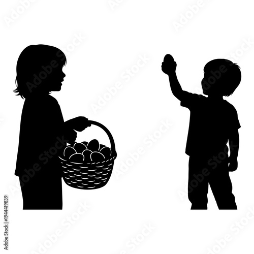 Girl offering basket of eggs to an extended hand Vector, illustration