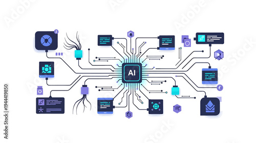 Artificial intelligence concept with various icons.