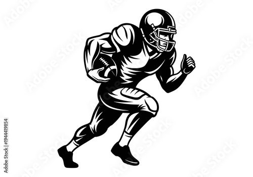 American Football Running Player Vector Silhouette Isolated on White Background