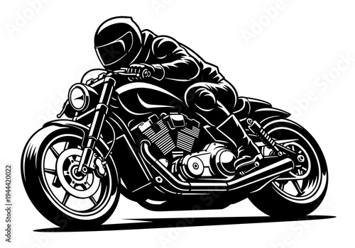 Sport Cruiser Motorcycle Rider Racing Forward Vector Silhouette Isolated on White Background