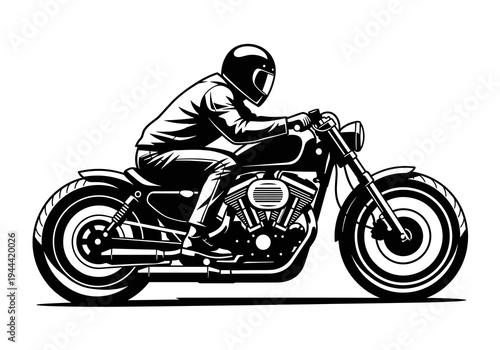 Classic Bobber Style Motorcycle Rider Vector Silhouette Isolated on White Background