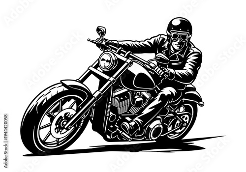 Aggressive Cruiser Motorcycle Rider Leaning Forward Vector Silhouette Isolated on White Background