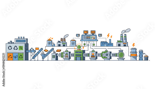 Industrial factory production line illustration.