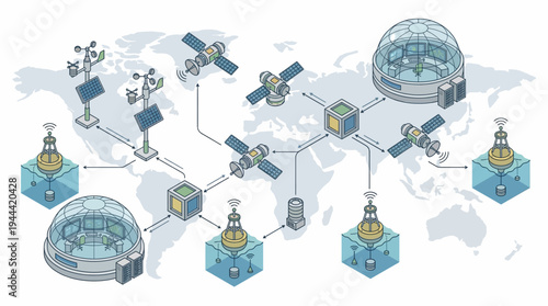 Global network of satellites and data centers.