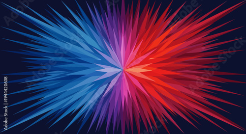 Vibrant colorful explosion of blue and red lines on dark background