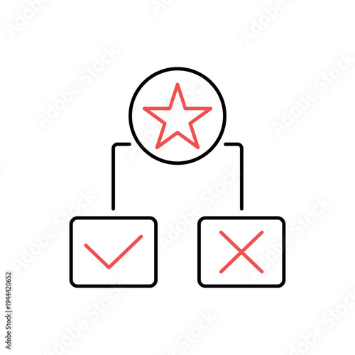 icon a reputation evaluation hierarchy with star and checkmark cross options, isolated against a clean background.