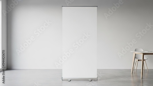 Blank roll up banner mockup in modern interior for advertising and presentations