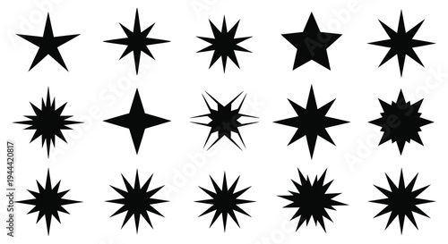 A collection of various black star shapes against a white background showcasing a striking silhouette high quality professional detailed modern elegant