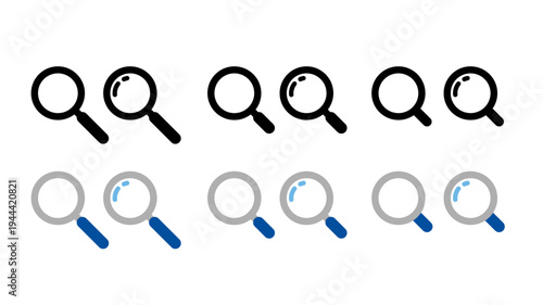 虫眼鏡検索アイコンセット｜シンプルなサーチUIベクター