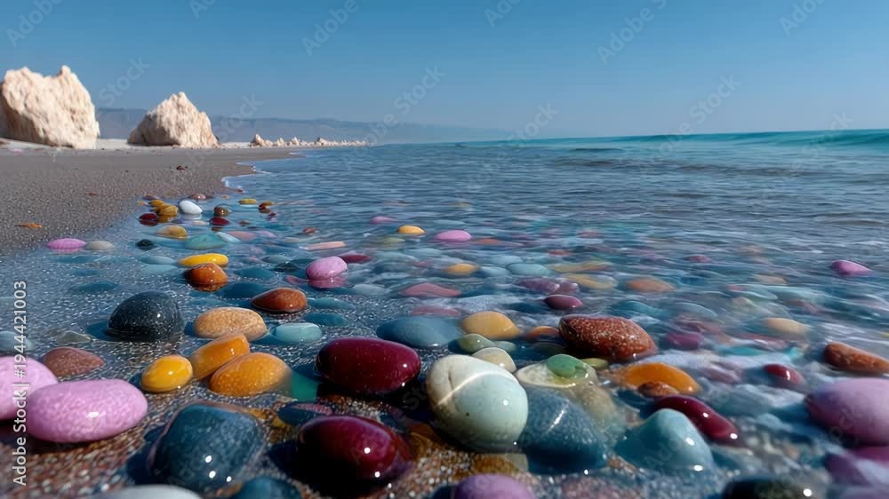 custom made wallpaper toronto digitalBeach scene with colorful, smooth stones in shallow water, calm sea and rock formations