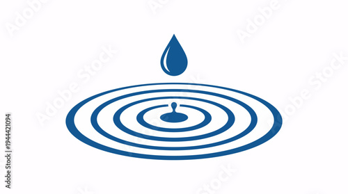 A single blue drop falling into water, creating ripples, symbolizing freshness, purity, and impact