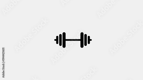 A simple, black barbell icon, centered on a light gray background, for fitness or weightlifting