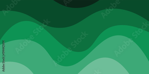 Abstract green wave background with layered paper cut style and organic emerald curves. vector illustration