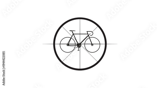 A bicycle illustration centered within a segmented circle, with horizontal and vertical lines