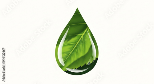 Green leafy teardrop shape with two leaves on transparent background