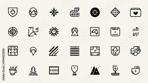 Minimal Line Action Event Icon Pack, Mobile UI, Clean Interface Elements, Thin Outline, Isolated Set, Flat Front View