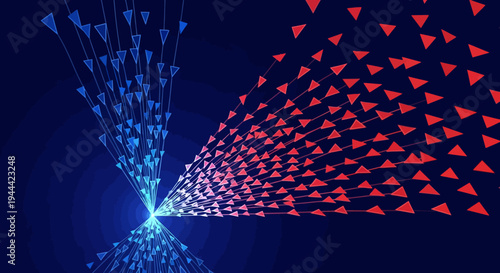 abstract blue and red triangle particles explosion illustration