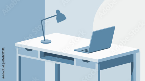 Desk work, laptop. Simple illustration reminiscent of Scandinavia. Vector illustration. (No text) karafuru 