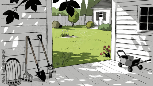 Line art, home gardening. Gardening, simple illustrations