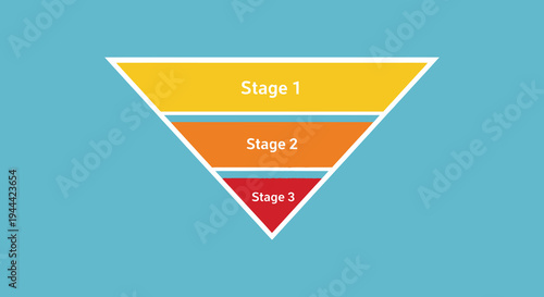 A colorful three stage funnel diagram illustrates a process with each stage distinctly marked presented as a silhouette high quality professional detailed