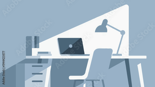 Desk work, laptop. Simple illustration reminiscent of Scandinavia. Vector illustration. (No text) karafuru 