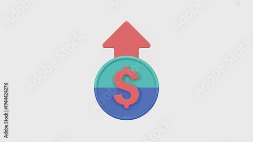 A red arrow pointing up from a dollar sign within a circular design