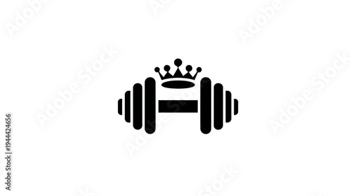 Black barbell logo with a crown on top, on a white background, symbolizing fitness