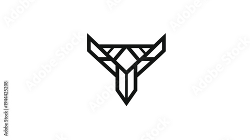 A geometric, minimalist design featuring a stylized animal head or abstract shape with sharp angles