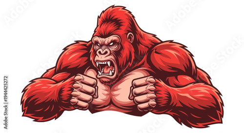 Furious Red Gorilla Mascot with Bared Teeth and Clenched Fists