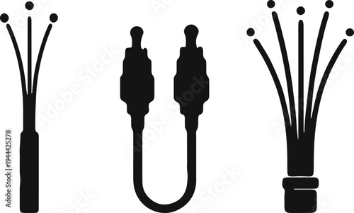 Various types of fiber optic connectors displayed in a comparative layout
